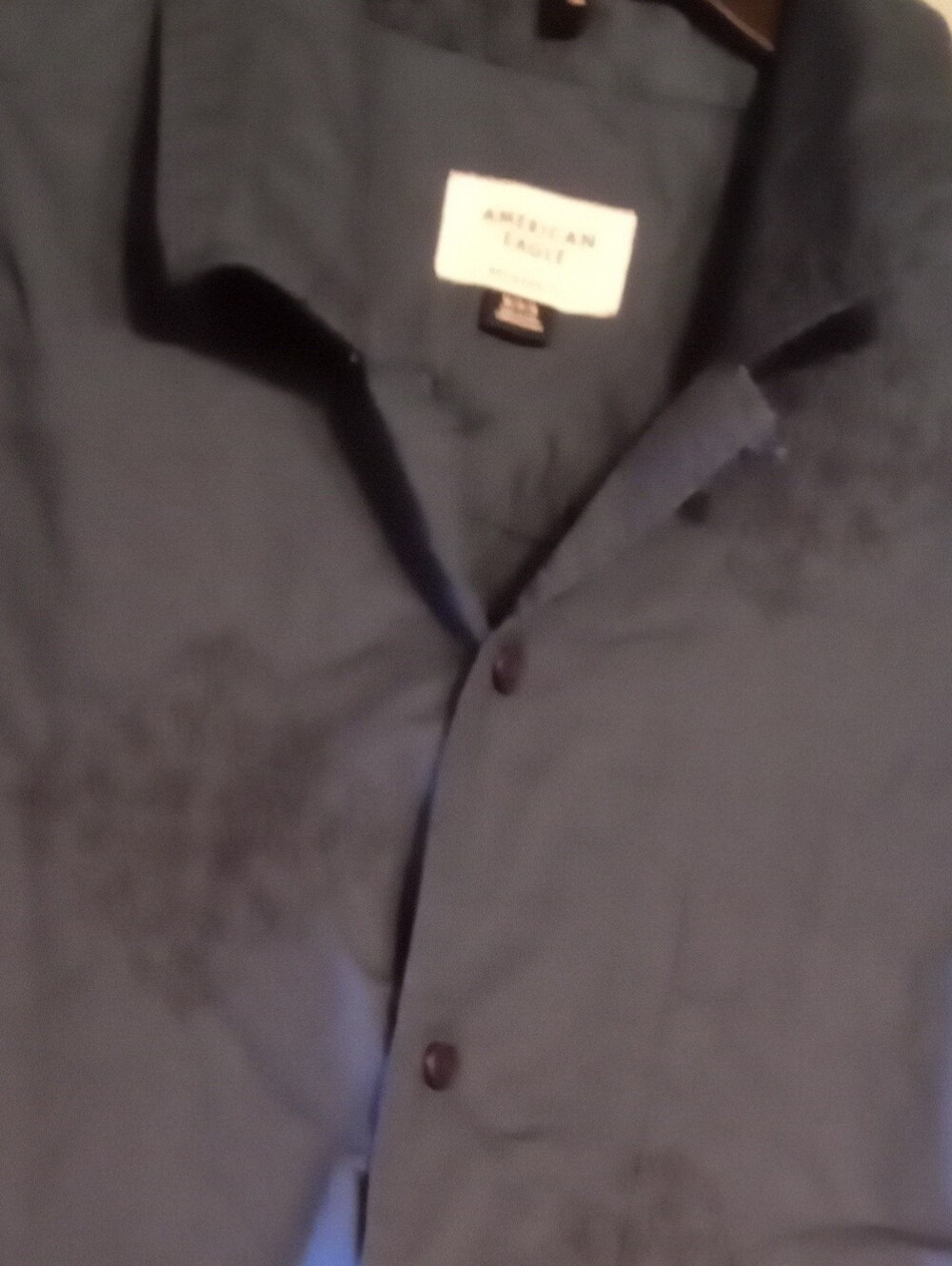 American Eagle Outfitters Men's Blue Short-Sleeve Button Shirt